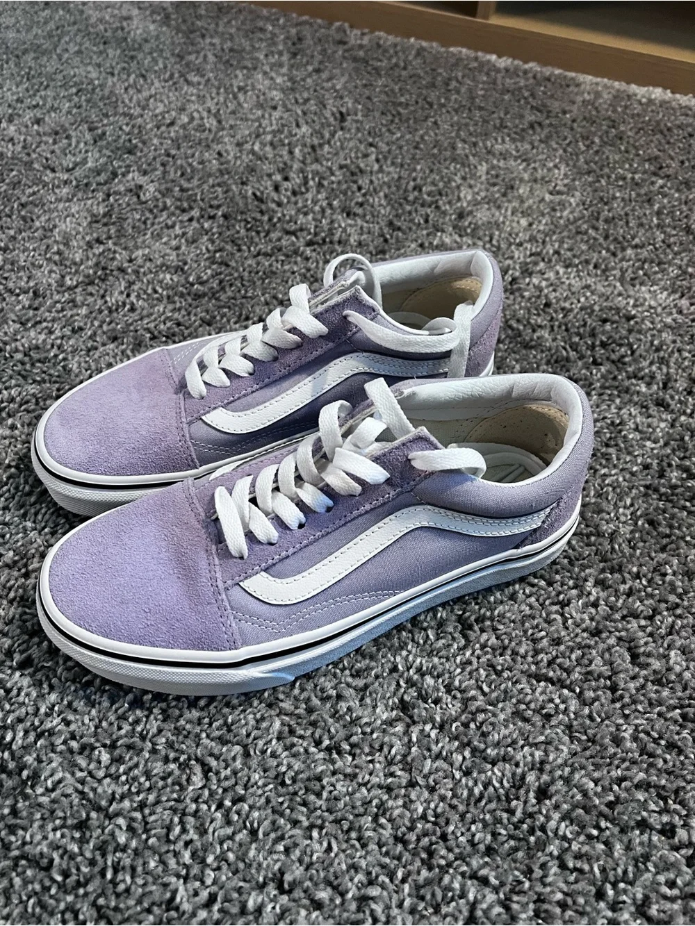 Women 6.5/ Men 5.0 Lavender old school vans with White Stripe